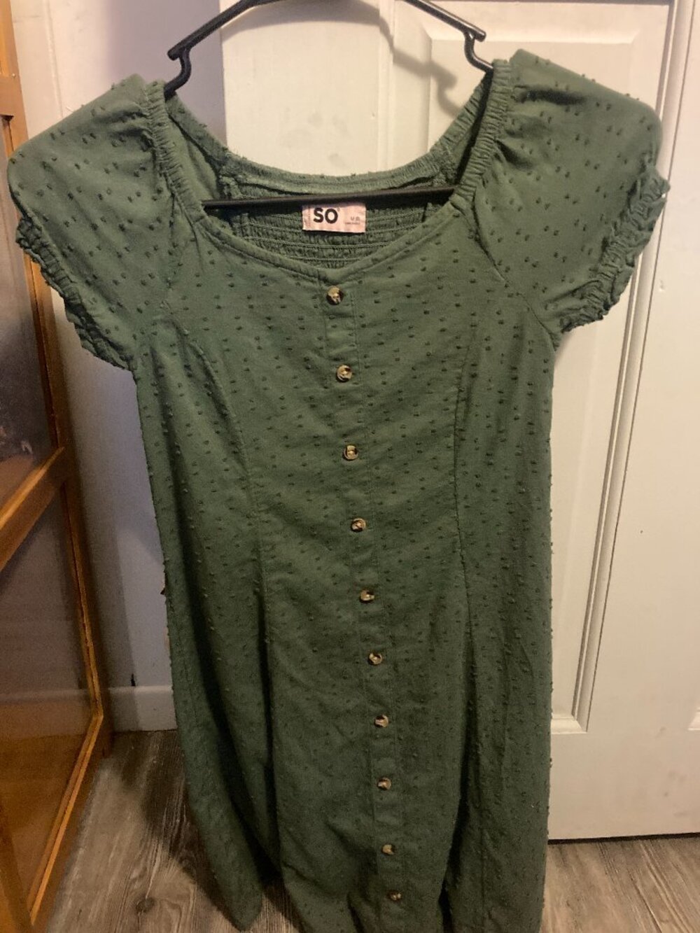 SO Green Swiss Dot Button-Down Dress